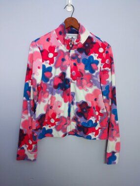 Juicy Couture Floral Print Jacket X-Large Terrycloth Zip Front Pink Purple Blue
